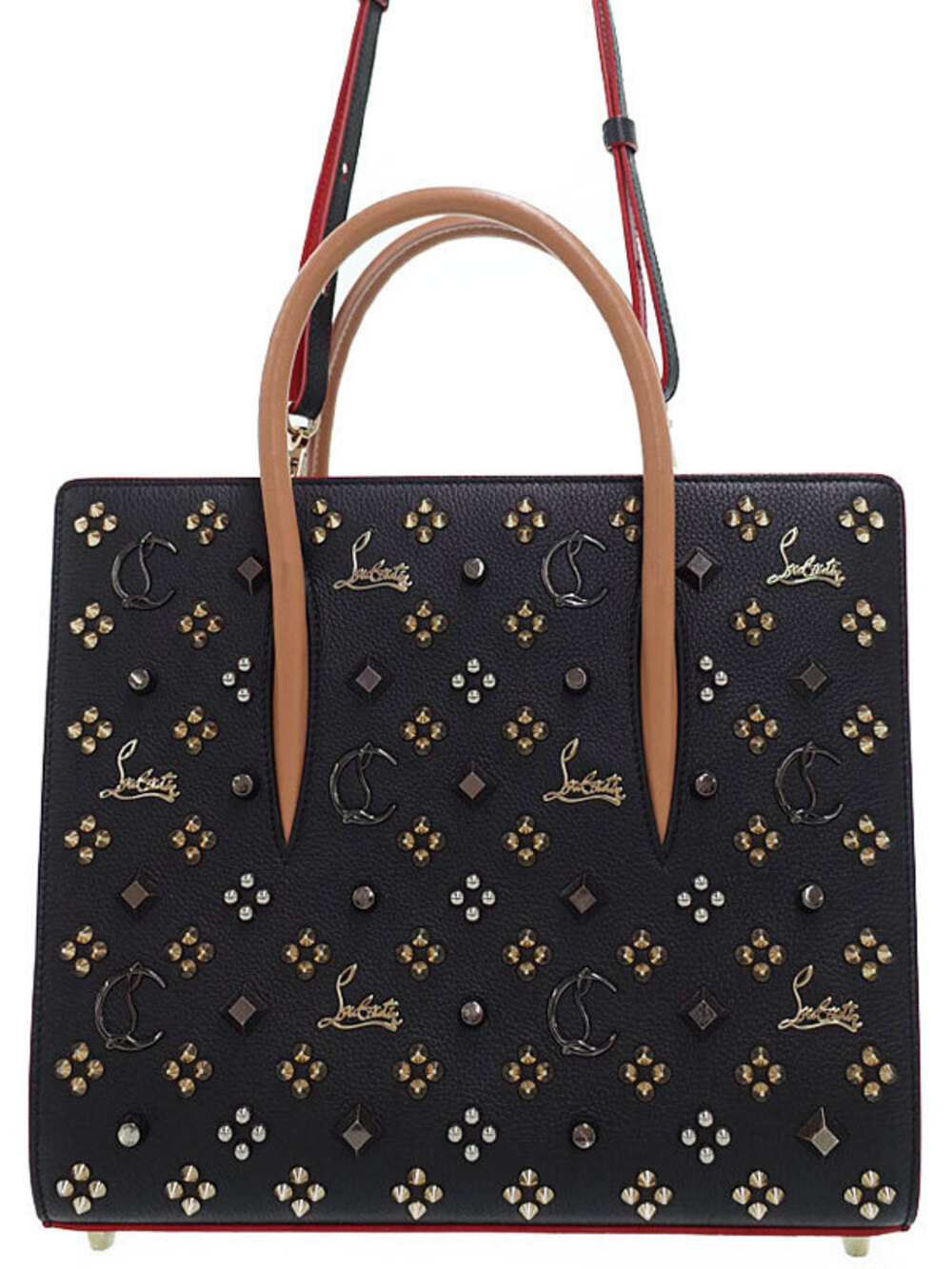 Christian Louboutin Paloma Loubinthesky Top Handle Bag black calfskin spikes